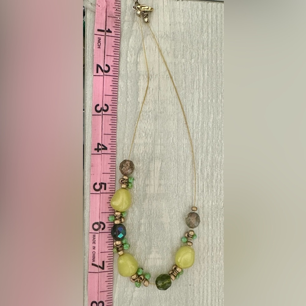 Boho Adjustable Artisan Yellow & Green Stone Beaded Necklace Earthy Statement - Picture 5 of 5